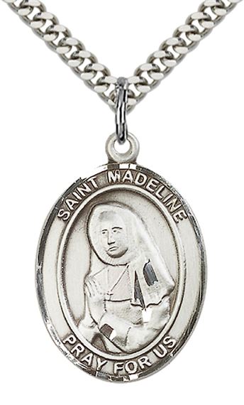 STERLING SILVER ST MADELINE SOPHIE BARAT PENDANT WITH CHAIN - 1" x 3/4"