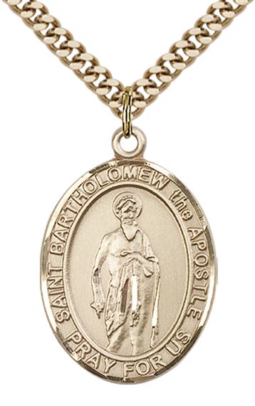 14KT GOLD FILLED ST BARTHOLOMEW THE APOSTLE PENDANT WITH CHAIN - 1" x 3/4"