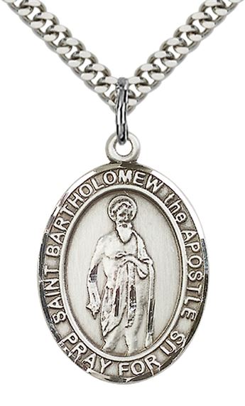 STERLING SILVER ST BARTHOLOMEW THE APOSTLE PENDANT WITH CHAIN - 1" x 3/4"