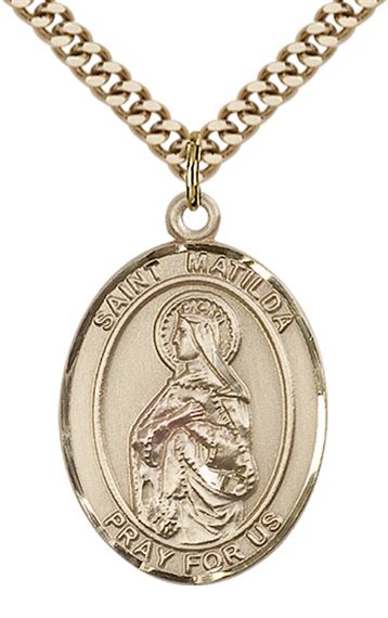 14KT GOLD FILLED ST MATILDA PENDANT WITH CHAIN - 1" x 3/4"