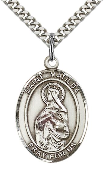 STERLING SILVER ST MATILDA PENDANT WITH CHAIN - 1" x 3/4"