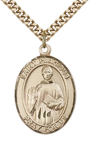 14KT GOLD FILLED ST PLACIDUS PENDANT WITH CHAIN - 1" x 3/4"