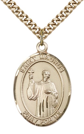 14KT GOLD FILLED ST MAURUS PENDANT WITH CHAIN - 1" x 3/4"