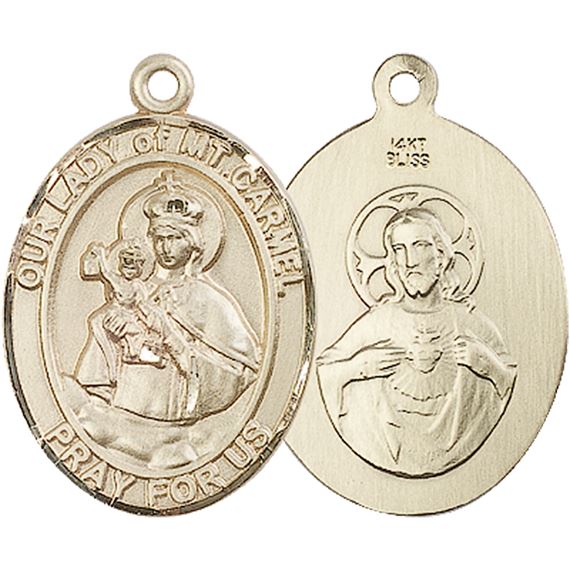 14KT GOLD OUR LADY OF MOUNT CARMEL MEDAL - 1" x 3/4"