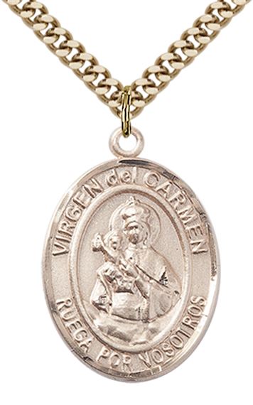 GOLD FILLED VIRGEN DEL CARMEN PENDANT ON A CHAIN - 1" x 3/4"