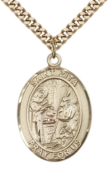 14KT GOLD FILLED ST ZITA PENDANT WITH CHAIN - 1" x 3/4"