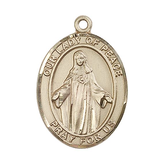 14KT GOLD OUR LADY OF PEACE MEDAL - 1" x 3/4"
