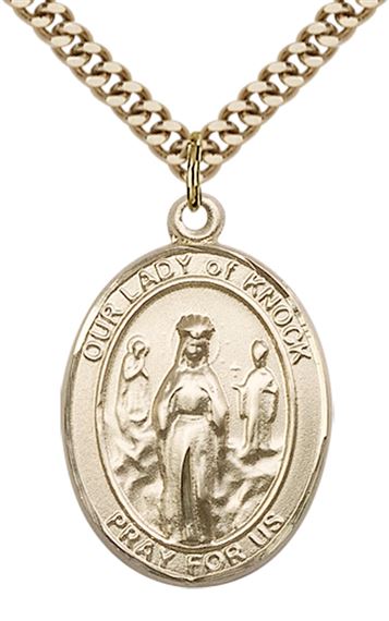 14KT GOLD FILLED OUR LADY OF KNOCK PENDANT WITH CHAIN - 1" x 3/4"