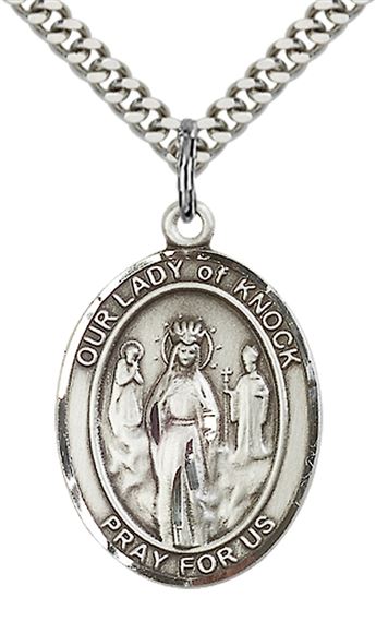 STERLING SILVER OUR LADY OF KNOCK PENDANT WITH CHAIN - 1" x 3/4"