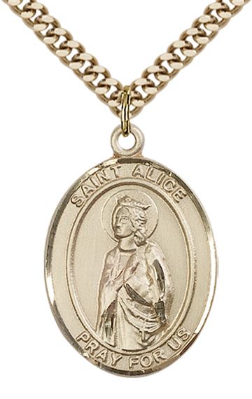 14KT GOLD FILLED ST ALICE PENDANT WITH CHAIN - 1" x 3/4"