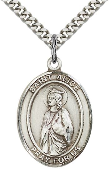 STERLING SILVER ST ALICE PENDANT WITH CHAIN - 1" x 3/4"