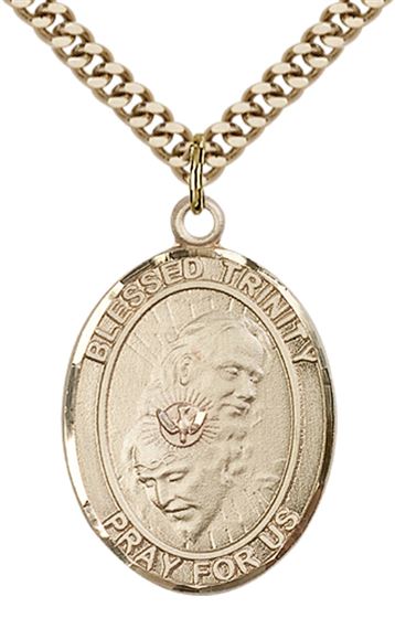 14KT GOLD FILLED BLESSED TRINITY PENDANT WITH CHAIN - 1" x 3/4"