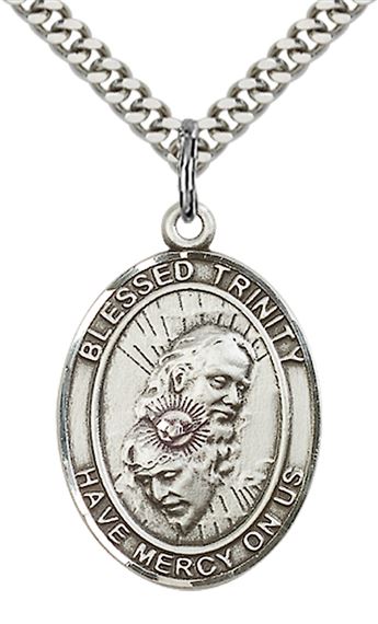 STERLING SILVER BLESSED TRINITY PENDANT WITH CHAIN - 1" x 3/4"