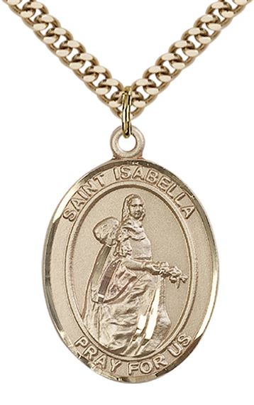 14KT GOLD FILLED ST ISABELLA OF PORTUGAL PENDANT WITH CHAIN - 1" x 3/4"