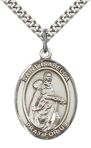 STERLING SILVER ST ISABELLA OF PORTUGAL PENDANT WITH CHAIN - 1" x 3/4"