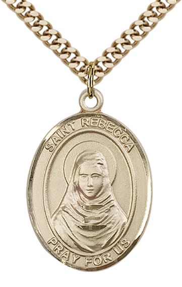 14KT GOLD FILLED ST REBECCA PENDANT WITH CHAIN - 1" x 3/4"