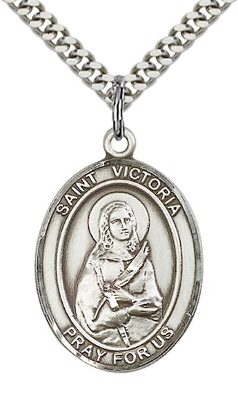 STERLING SILVER ST VICTORIA PENDANT WITH CHAIN - 1" x 3/4"