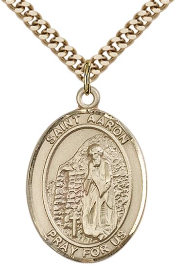 14KT GOLD FILLED ST AARON PENDANT WITH CHAIN - 1" x 3/4"