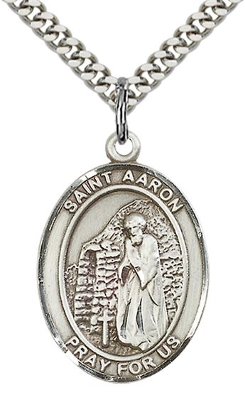 STERLING SILVER ST AARON PENDANT WITH CHAIN - 1" x 3/4"