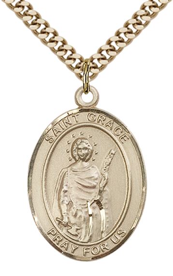 14KT GOLD FILLED ST GRACE PENDANT WITH CHAIN - 1" x 3/4"