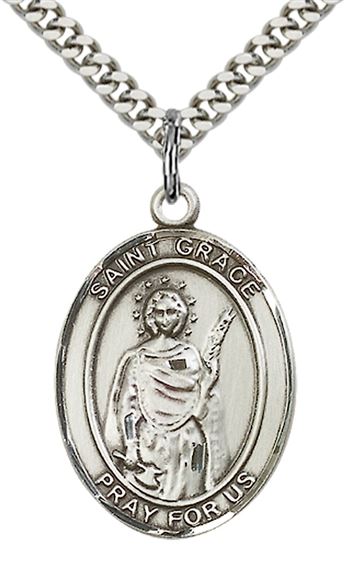 STERLING SILVER ST GRACE PENDANT WITH CHAIN - 1" x 3/4"
