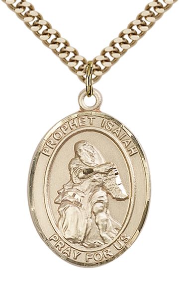 14KT GOLD FILLED ST ISAIAH PENDANT WITH CHAIN - 1" x 3/4"