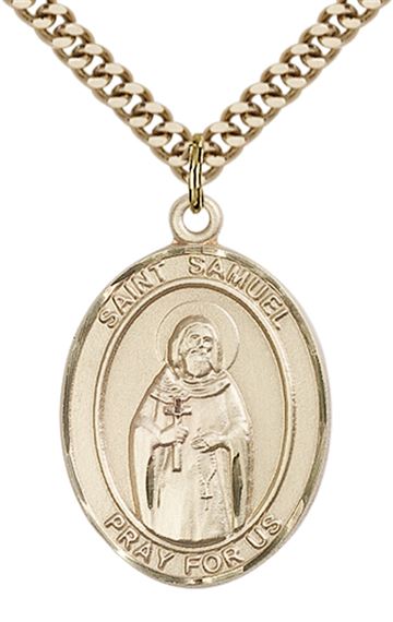 14KT GOLD FILLED ST SAMUEL PENDANT WITH CHAIN - 1" x 3/4"