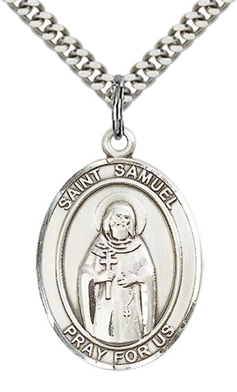 STERLING SILVER ST SAMUEL PENDANT WITH CHAIN - 1" x 3/4"