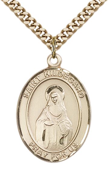 14KT GOLD FILLED ST HILDEGARD VON BINGEN PENDANT WITH CHAIN - 1" x 3/4"