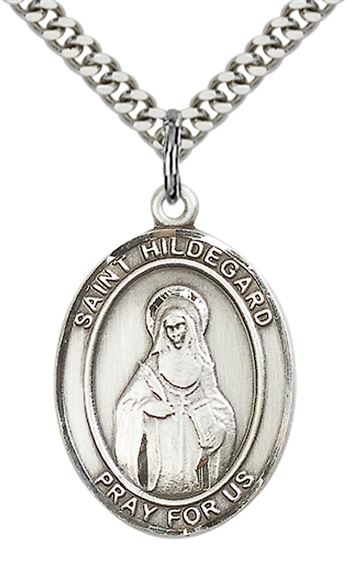 STERLING SILVER ST HILDEGARD VON BINGEN PENDANT WITH CHAIN - 1" x 3/4"