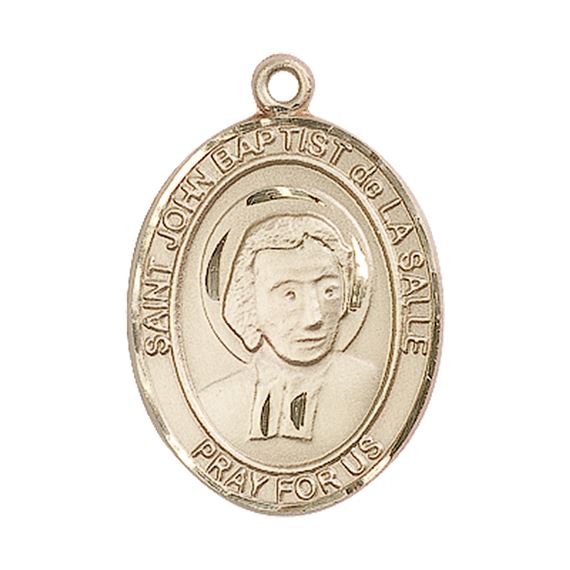 14KT GOLD ST JOHN BAPTIST DE LA SALLE MEDAL - 1" x 3/4"