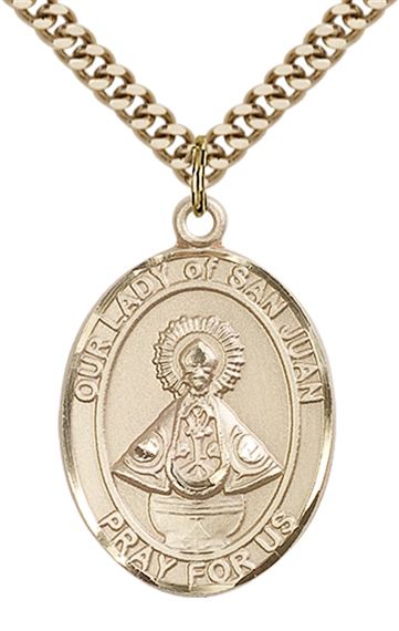 14KT GOLD FILLED OUR LADY OF SAN JUAN PENDANT WITH CHAIN - 1" x 3/4"