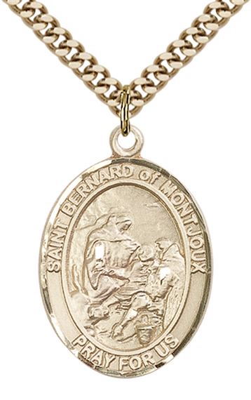 14KT GOLD FILLED ST BERNARD OF MONTJOUX PENDANT WITH CHAIN - 1" x 3/4"