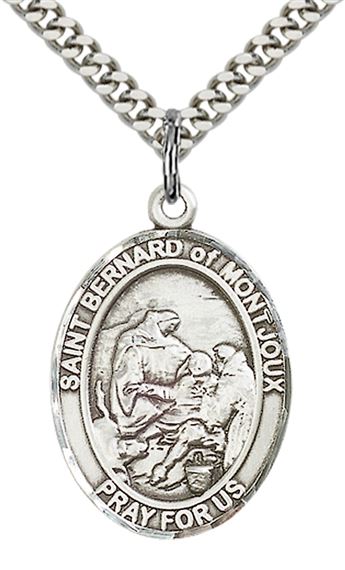 STERLING SILVER ST BERNARD OF MONTJOUX PENDANT WITH CHAIN - 1" x 3/4"