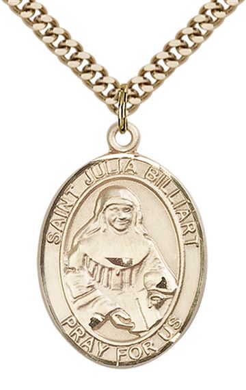 14KT GOLD FILLED ST JULIA BILLIART PENDANT WITH CHAIN - 1" x 3/4"