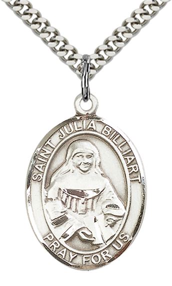 STERLING SILVER ST JULIA BILLIART PENDANT WITH CHAIN - 1" x 3/4"