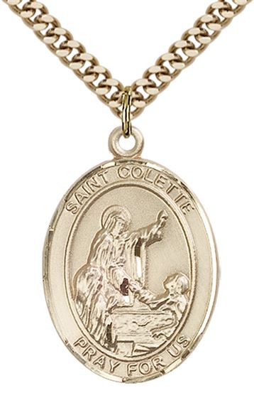 14KT GOLD FILLED ST COLETTE PENDANT WITH CHAIN - 1" x 3/4"