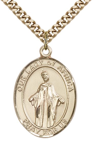 14KT GOLD FILLED OUR LADY OF AFRICA PENDANT WITH CHAIN - 1" x 3/4"