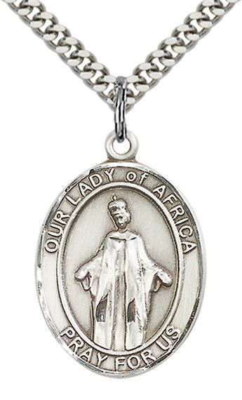 STERLING SILVER OUR LADY OF AFRICA PENDANT WITH CHAIN - 1" x 3/4"