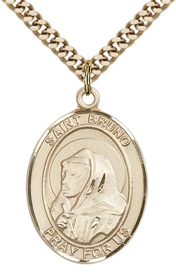 14KT GOLD FILLED ST BRUNO PENDANT WITH CHAIN - 1" x 3/4"