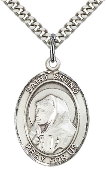STERLING SILVER ST BRUNO PENDANT WITH CHAIN - 1" x 3/4"