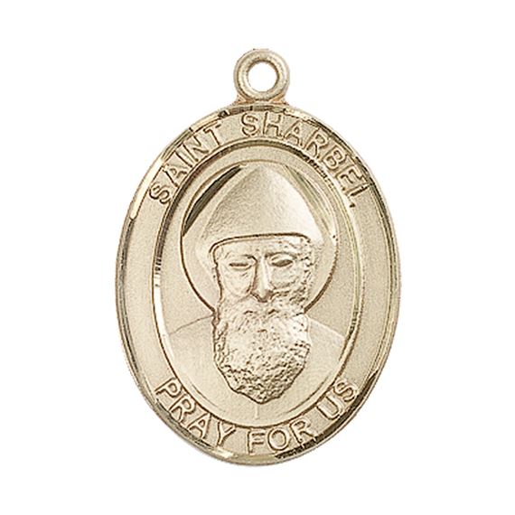 14KT GOLD ST SHARBEL MEDAL - 1" x 3/4"