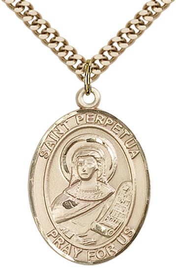 14KT GOLD FILLED ST PERPETUA PENDANT WITH CHAIN - 1" x 3/4"