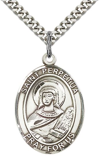 STERLING SILVER ST PERPETUA PENDANT WITH CHAIN - 1" x 3/4"