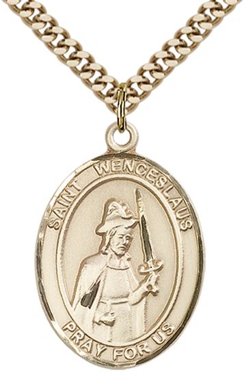 14KT GOLD FILLED ST WENCESLAUS PENDANT WITH CHAIN - 1" x 3/4"