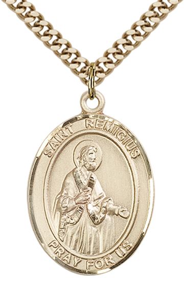 14KT GOLD FILLED ST REMIGIUS OF REIMS PENDANT WITH CHAIN - 1" x 3/4"