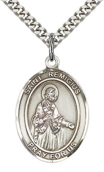 STERLING SILVER ST REMIGIUS OF REIMS PENDANT WITH CHAIN - 1" x 3/4"