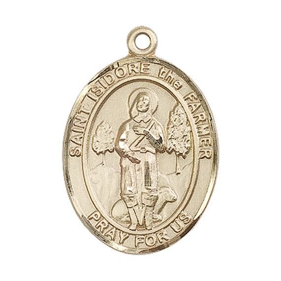 14KT GOLD ST ISIDORE THE FARMER MEDAL - 1" x 3/4"