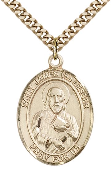 14KT GOLD FILLED ST JAMES THE LESSER PENDANT WITH CHAIN - 1" x 3/4"