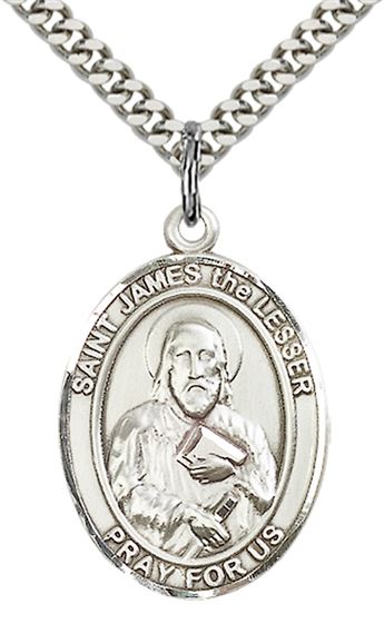 STERLING SILVER ST JAMES THE LESSER PENDANT WITH CHAIN - 1" x 3/4"